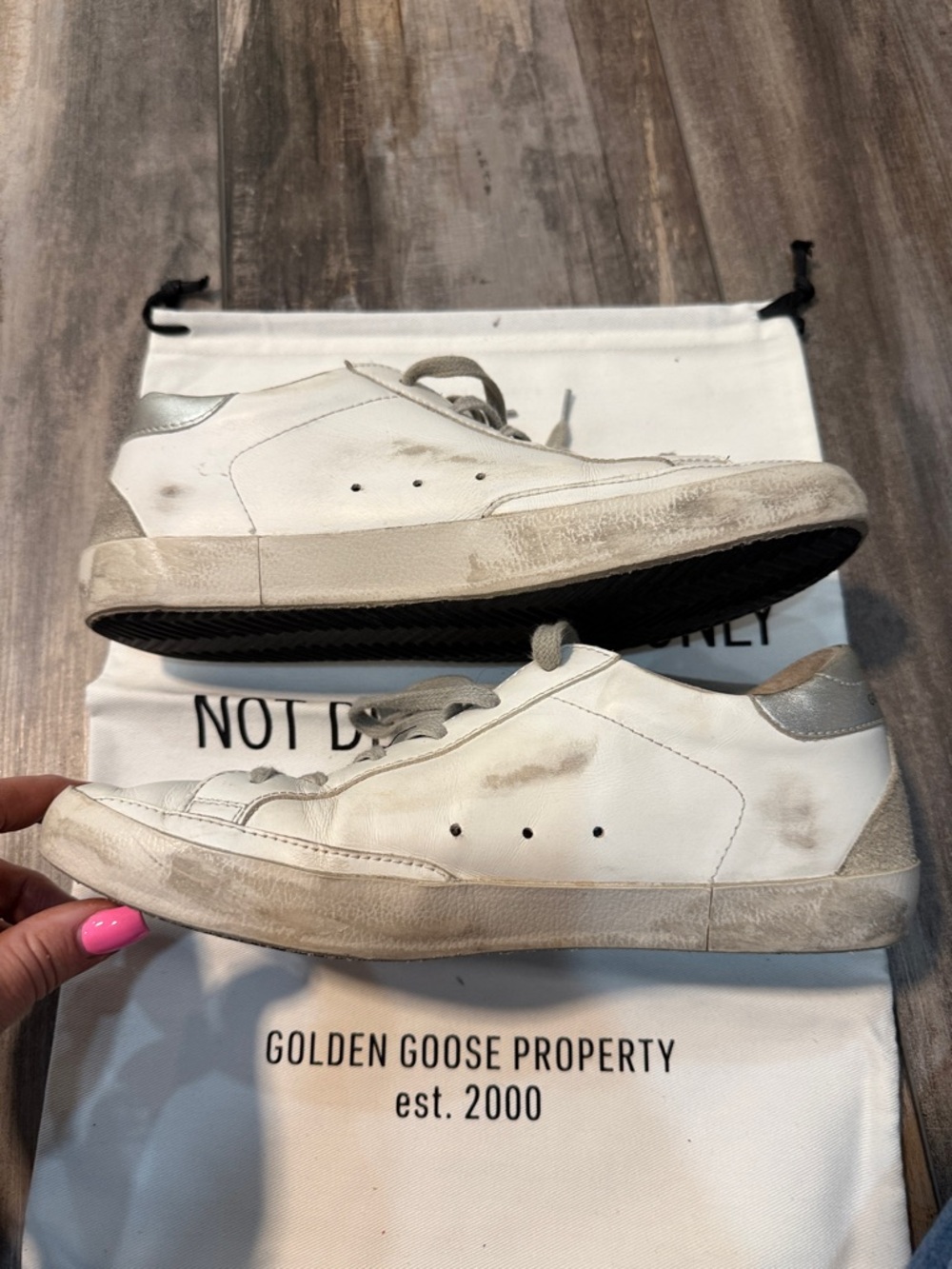 Golden Goose White Leather Sneakers WHITE/ICE with Taupe Star and Silver Heel - Picture 8 of 8